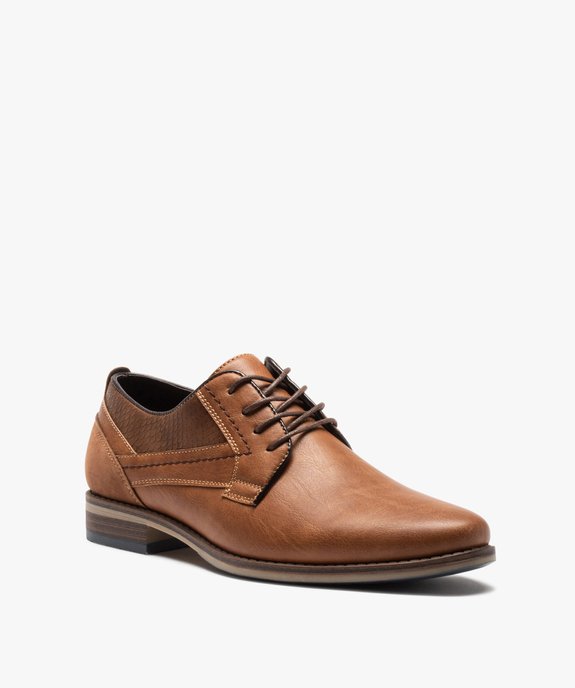 Derbies homme unis à empiècements texturés vue2 - GEMO(URBAIN) - GEMO