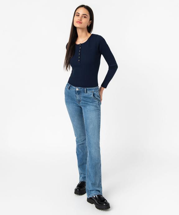 Tee-shirt manches longues col tunisien en maille côtelée femme vue5 - GEMO 4G FEMME - GEMO