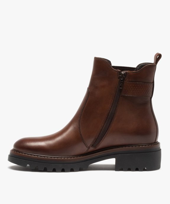 Boots femme unies à semelle crantée dessus cuir – Tanéo vue4 - TANEO - GEMO