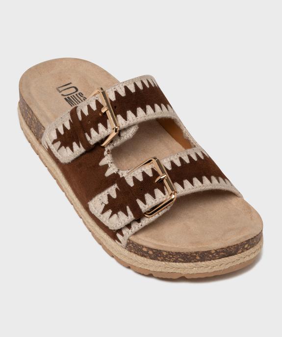 Mules à semelle plateforme et larges brides brodées femme - 5 Miles vue5 - 5 MILES - GEMO