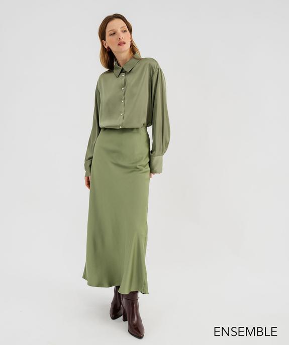 Ensemble chemise et jupe en satin kaki pour femme - GEMO