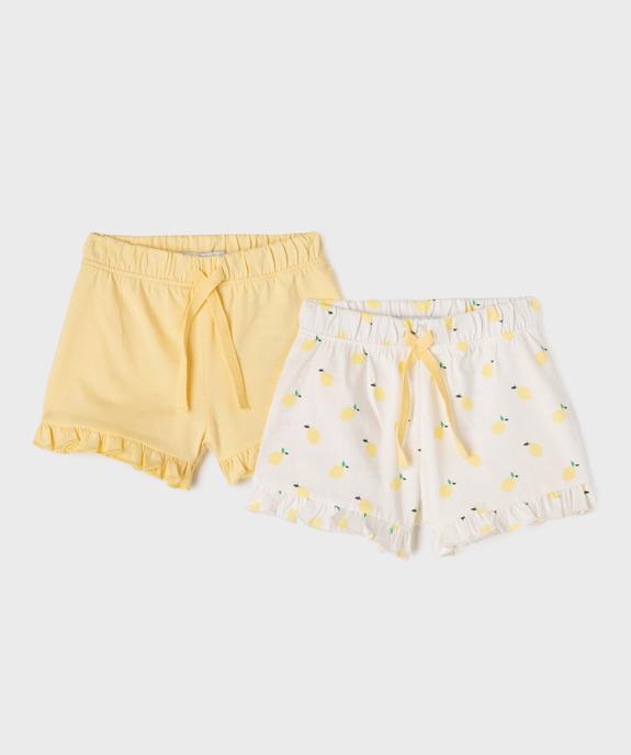 Short en coton avec volants bébé fille (lot de 2) vue1 - GEMO(BEBE DEBT) - GEMO
