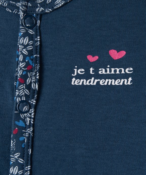 Pyjama bébé fille ouverture sur l’avant avec finitions fleuries vue2 - GEMO(BB COUCHE) - GEMO