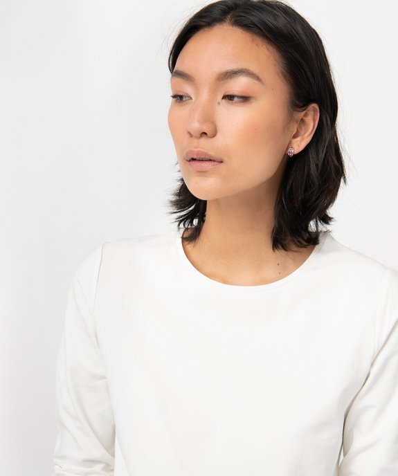Tee-shirt femme à manches longues en coton extensible vue1 - GEMO(FEMME PAP) - GEMO
