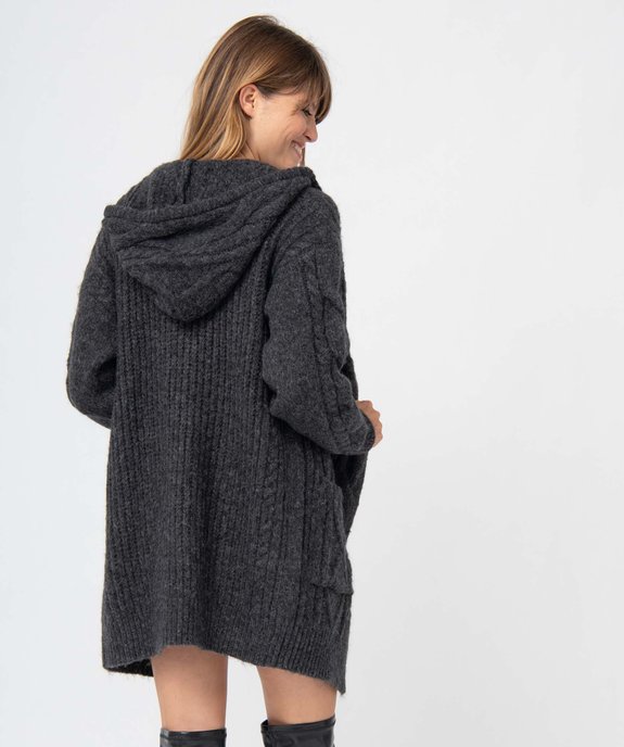 Gilet femme à capuche en maille torsadée vue3 - GEMO 4G FEMME - GEMO