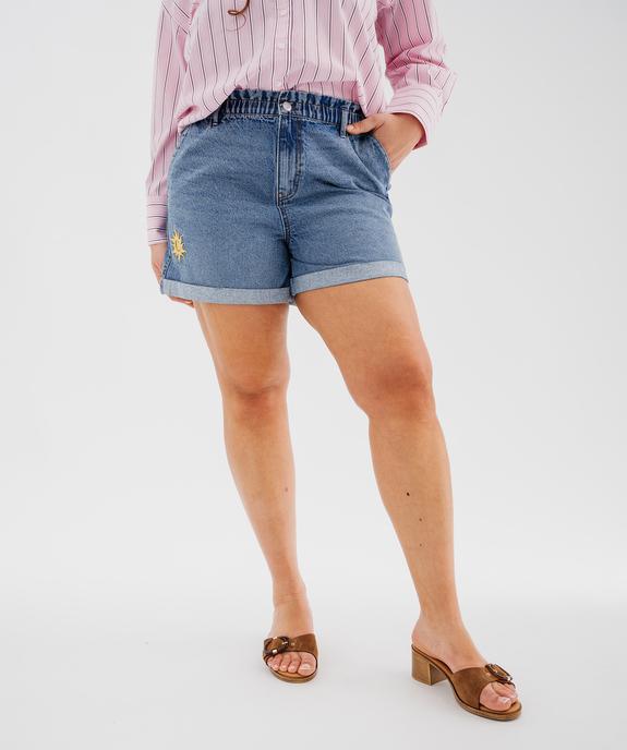 Short en jean brodé à taille paper bag femme grande taille vue1 - GEMO (G TAILLE) - GEMO