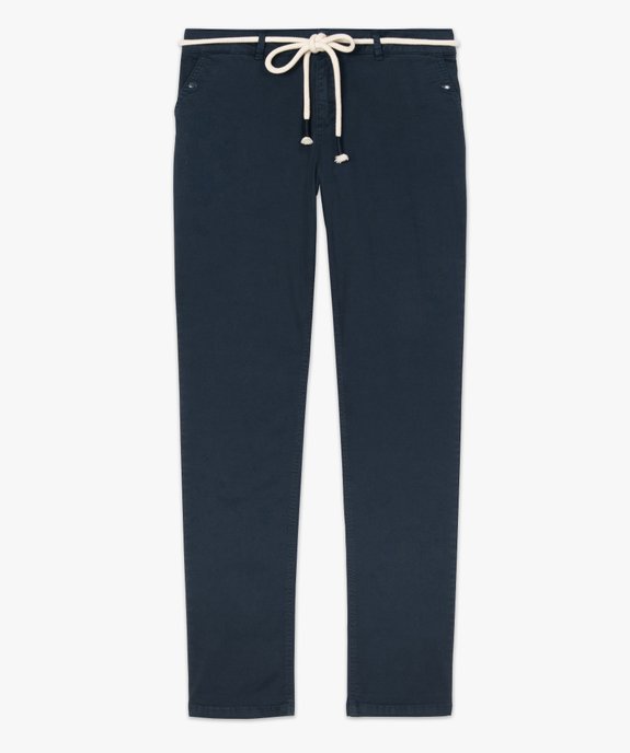 Pantalon femme en coton stretch avec ceinture à nouer vue4 - GEMO(FEMME PAP) - GEMO