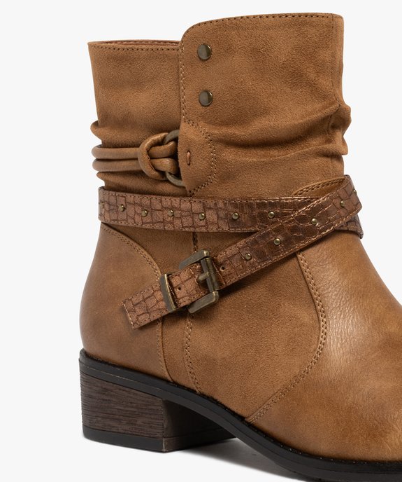 Boots femme à petit talon avec col effet plissé et brides fantaisie vue6 - EMILIA ROSA G4G - GEMO