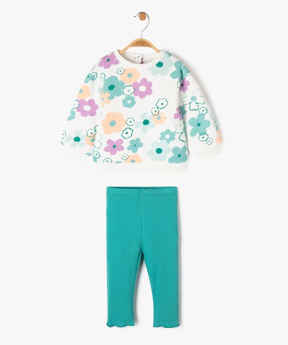 Ensemble 2 pièces bicolore bébé fille : sweat + legging côtelé vue1 - GEMO(BEBE DEBT) - GEMO