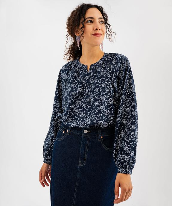 Blouse manches longues en viscose fleurie à col rond boutonné femme vue2 - GEMO 4G FEMME - GEMO