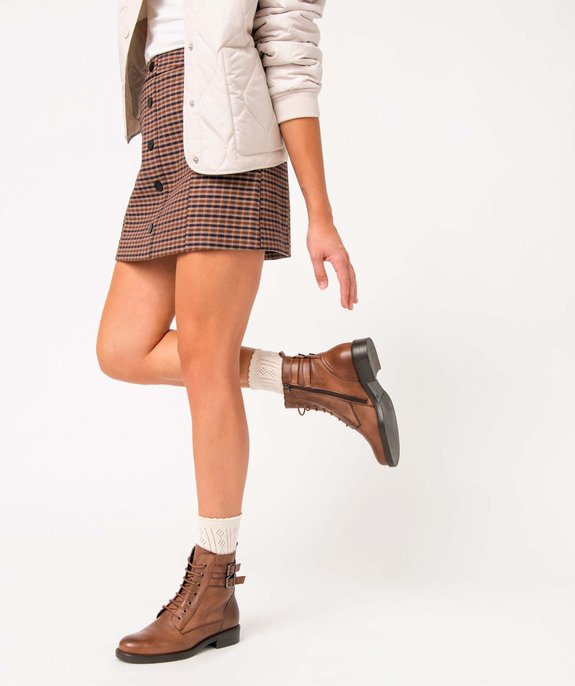Bottines femme plates dessus cuir façon godillot – Tanéo vue1 - TANEO - GEMO