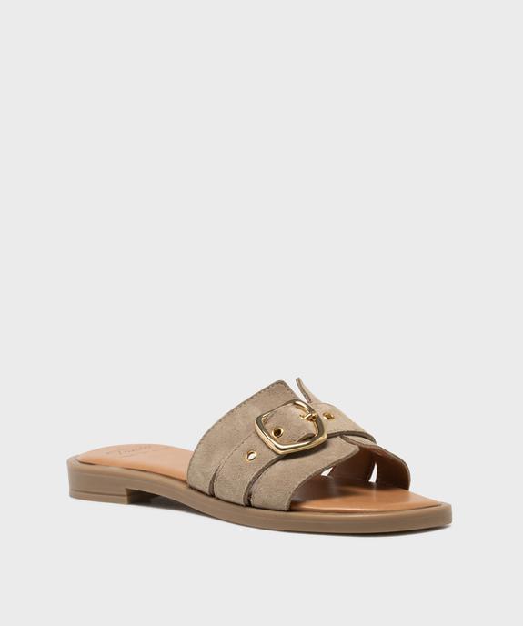 Mules en cuir suédé à bout ouvert femme - Tanéo vue2 - TANEO - GEMO