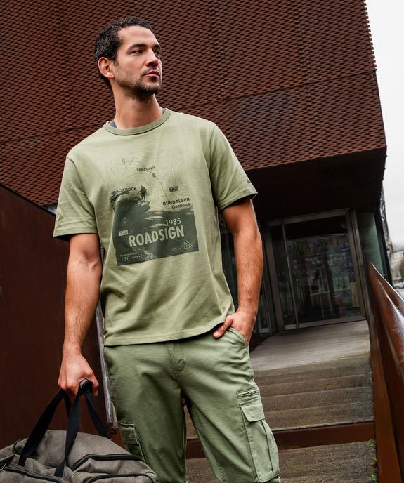 Tee-shirt manches courtes en coton imprimé homme - Roadsign vue1 - ROADSIGN G4G - GEMO