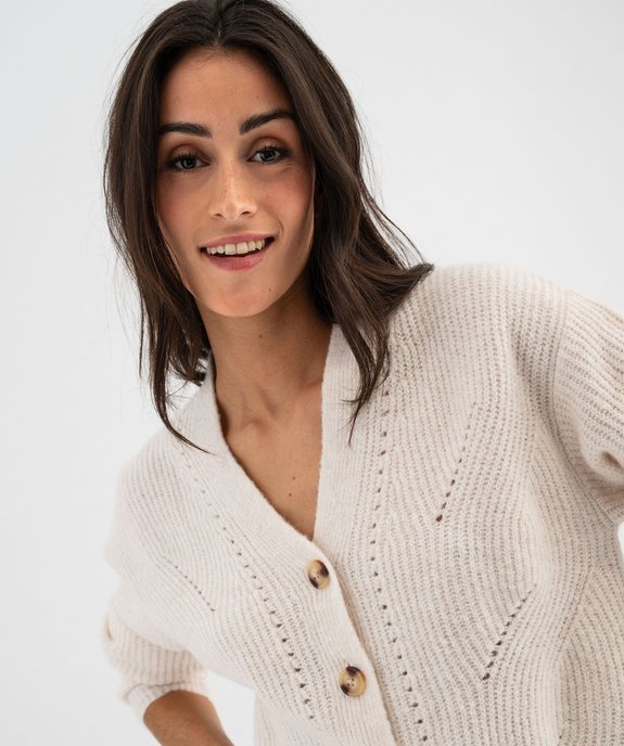 Gilet col V en maille ajourée femme vue7 - GEMO(FEMME PAP) - GEMO