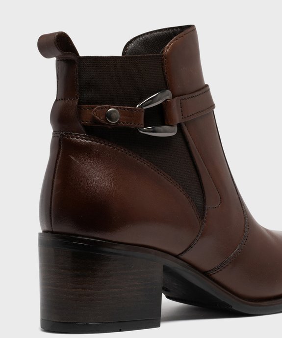 Boots femme à talon carré dessus en cuir uni à zip et bride à boucle fantaisie - Taneo vue12 - TANEO - GEMO