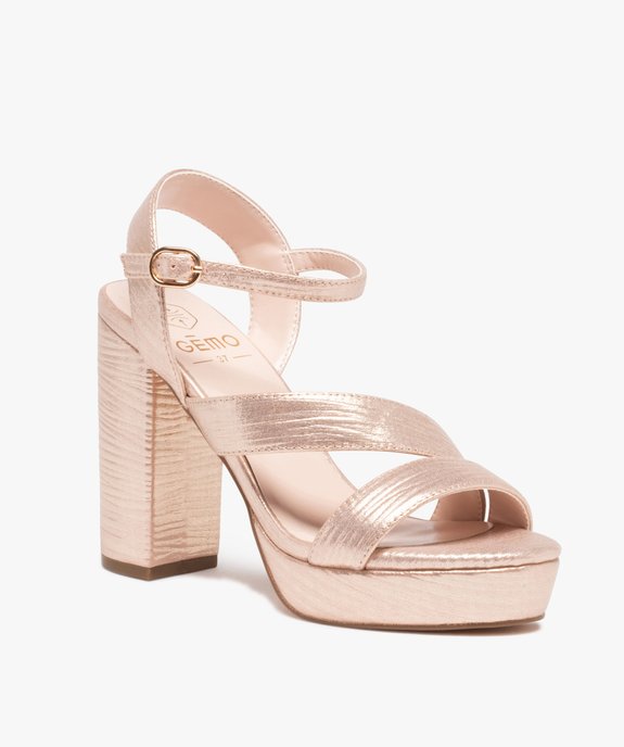 Sandales femme à talon carré et dessus textile brillant vue3 - GEMO(URBAIN) - GEMO