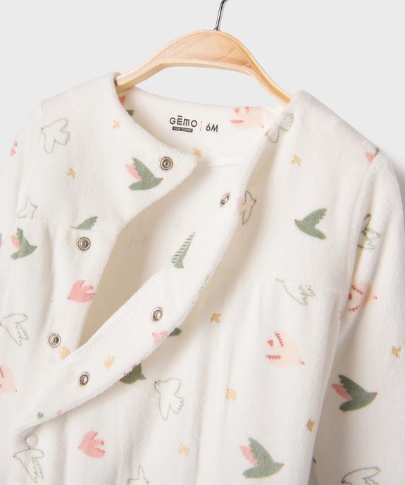 Pyjama en velours avec motifs oiseaux et fronces bébé vue2 - GEMO 4G BEBE - GEMO
