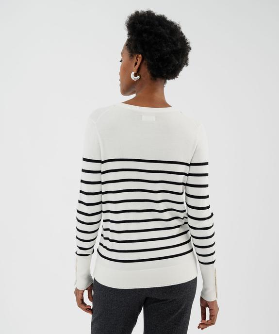 Pull col V en maille fine et douce rayée femme vue3 - GEMO 4G FEMME - GEMO