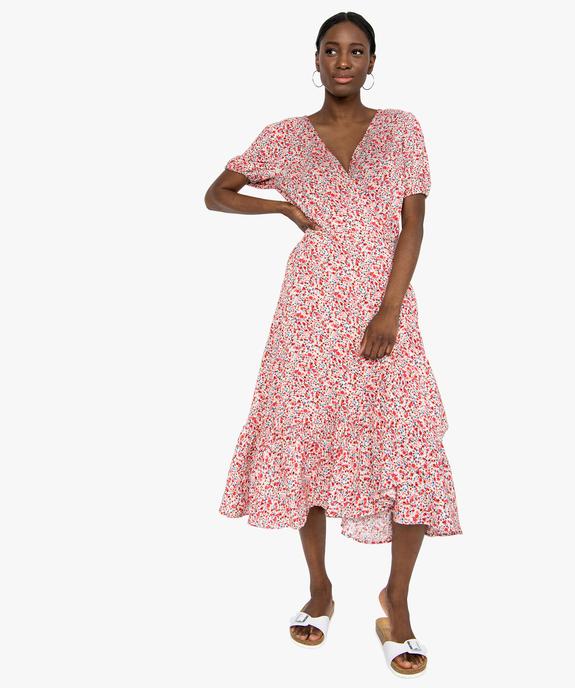 Robe femme longue forme portefeuille à motifs fleuris vue2 - GEMO(FEMME PAP) - GEMO