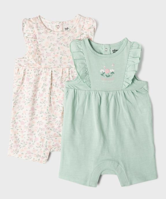 Combinaisons courtes en coton à motifs fleuris bébé fille (lot de 2) vue1 - GEMO 4G BEBE - GEMO