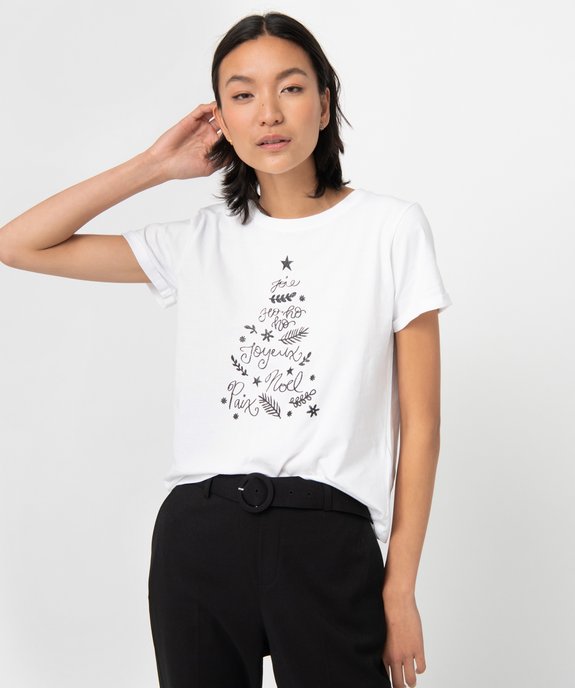 Tee-shirt femme à manches courtes spécial Noël vue1 - GEMO(FEMME PAP) - GEMO