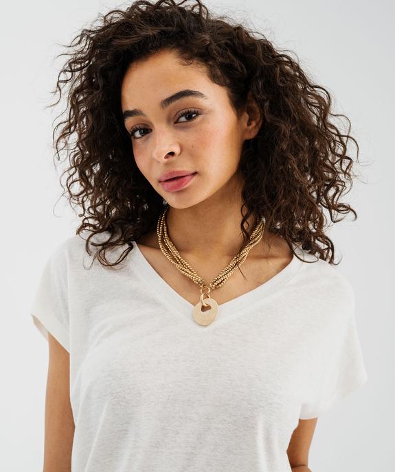 Tee-shirt manches courtes à col V coupe loose en lin femme vue2 - GEMO 4G FEMME - GEMO