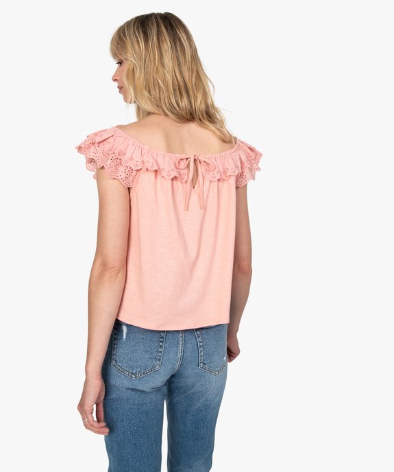 Débardeur femme court à volant en broderie anglaise vue3 - GEMO(FEMME PAP) - GEMO