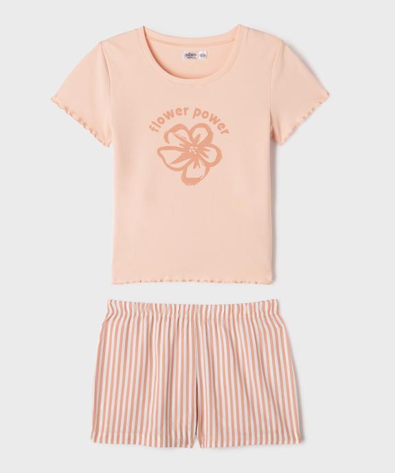 Pyjashort avec tee-shirt à motif et bas rayé fille vue1 - GEMO 4G FILLE - GEMO