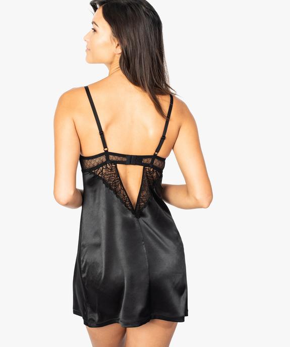 Nuisette à armatures push-up en satin et dentelle vue3 - GEMO(HOMWR FEM) - GEMO