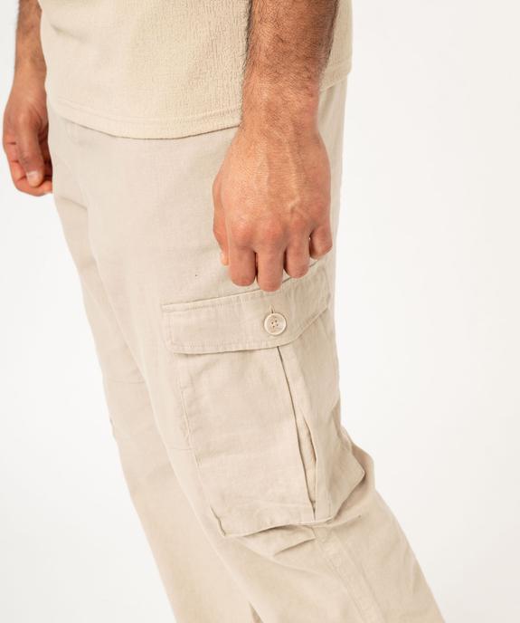 Pantalon cargo en lin à taille élastiquée homme vue2 - GEMO 4G HOMME - GEMO