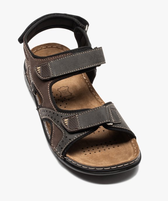 Sandales homme en suédine à brides scratch vue5 - GEMO (CASUAL) - GEMO