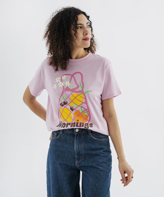 Tee-shirt manches courtes en jersey de coton imprimé femme vue1 - GEMO 4G FEMME - GEMO