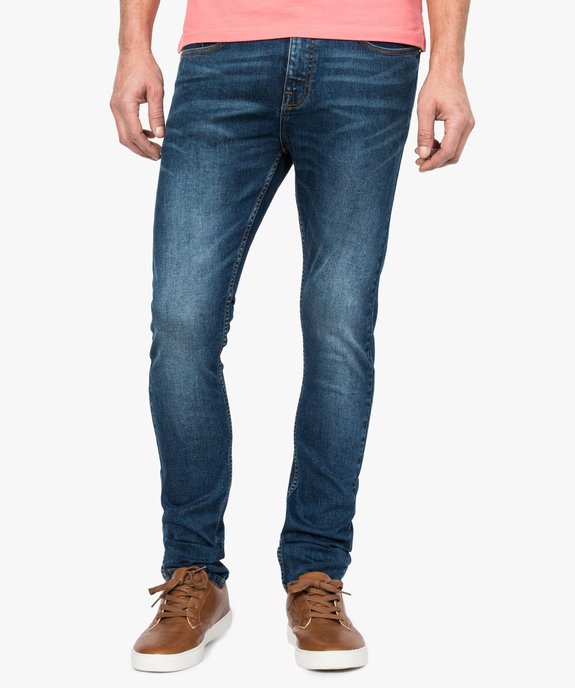 Jean homme skinny délavé avec plis sur les hanches vue1 - GEMO (HOMME) - GEMO