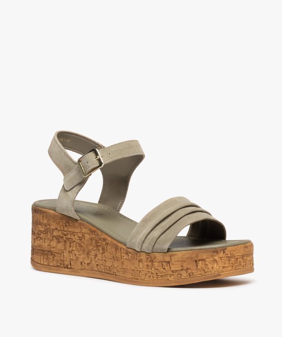 Sandales femme dessus cuir suédé plissé - Tanéo vue2 - TANEO - GEMO