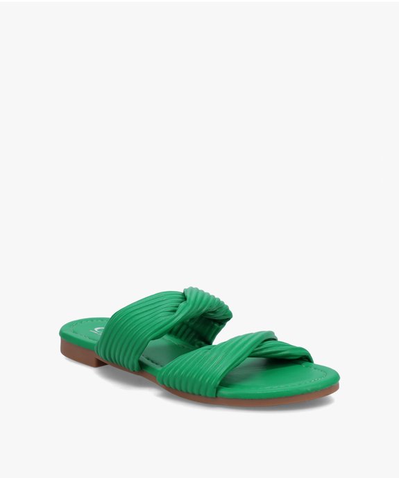 Mules femme unies à talon plat et brides matelassées vue2 - SANS MARQUE - GEMO