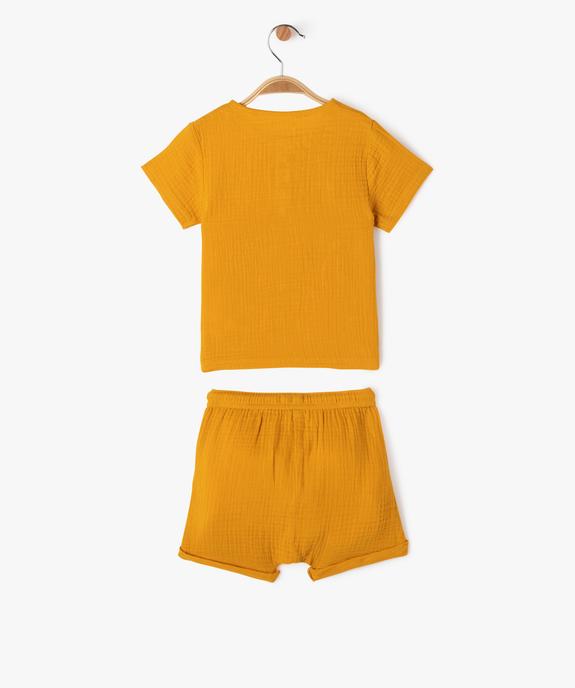 Ensemble 2 pièces en gaze de coton bébé garçon short + tee-shirt vue4 - GEMO(BEBE DEBT) - GEMO