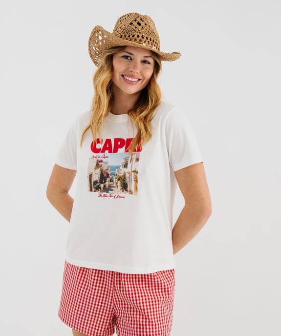 Tee-shirt manches courtes en jersey de coton imprimé femme vue1 - GEMO 4G FEMME - GEMO