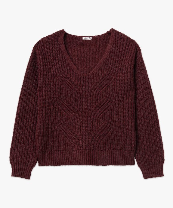 Pull à col V en maille ajourée à paillettes femme  vue4 - GEMO(FEMME PAP) - GEMO