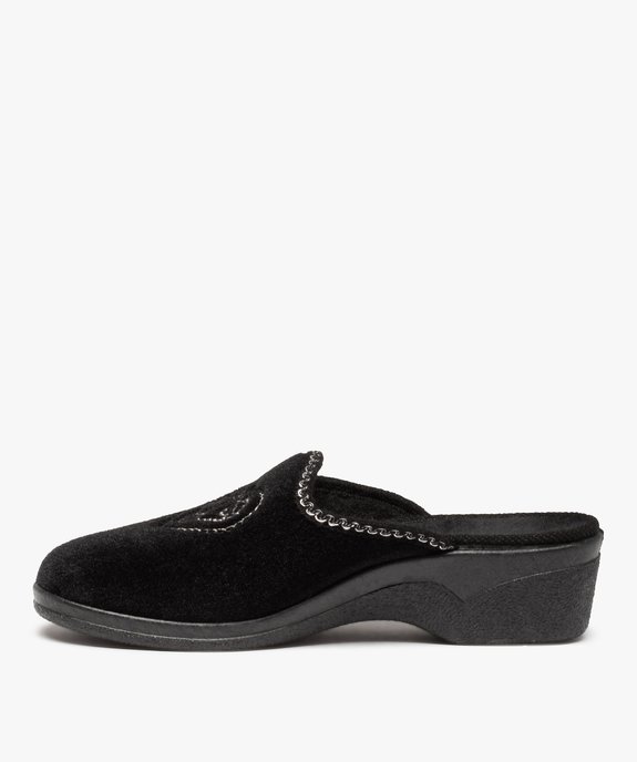 Chaussons femme mules confort en velours brodés cœur vue3 - GEMO(HOMWR FEM) - GEMO