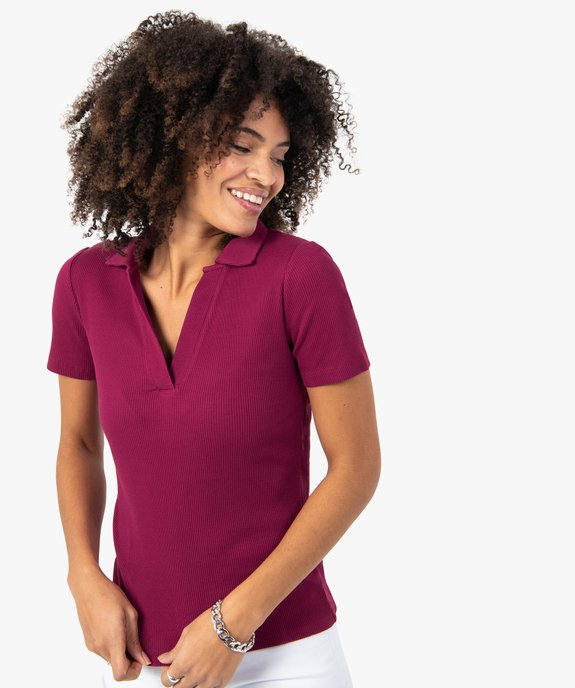 Polo femme à manches courtes en maille côtelée vue2 - GEMO(FEMME PAP) - GEMO