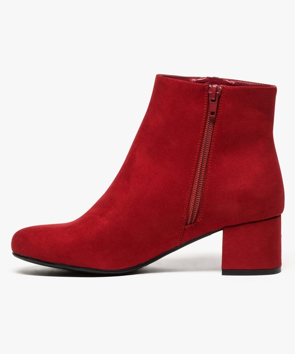 Boots femme à talon carré en suédine unie et zip décoratif vue3 - VALENTINA BALDA - GEMO