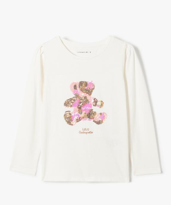 Tee-shirt fille à manches longues avec motif en sequins - LuluCastagnette vue1 - LULUCASTAGNETTE - GEMO