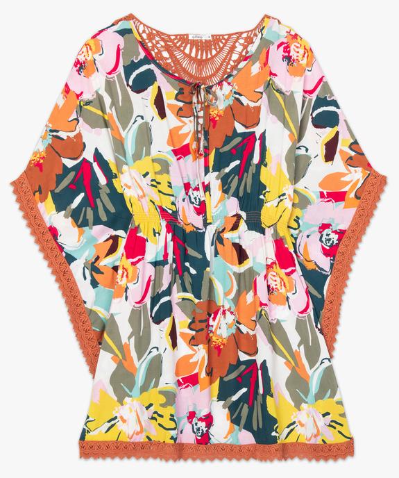 Robe de plage femme style bohème à fleurs et dos macramé vue4 - GEMO (PLAGE) - GEMO