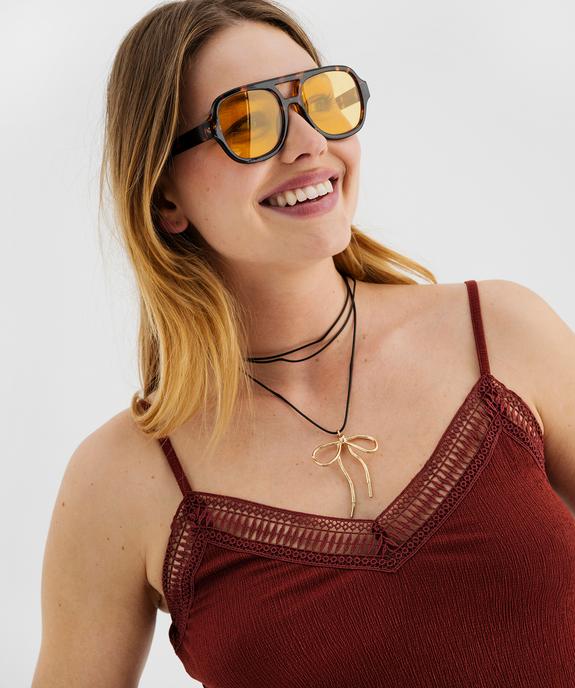 Débardeur à fines bretelles en maille texturée et broderies femme vue2 - GEMO 4G FEMME - GEMO