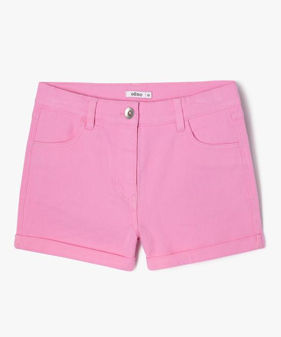 Short en denim avec revers cousus fille vue1 - GEMO (JUNIOR) - GEMO