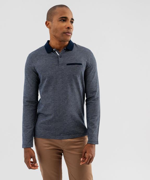 Polo à manches longues avec col contrastant homme vue1 - GEMO 4G HOMME - GEMO