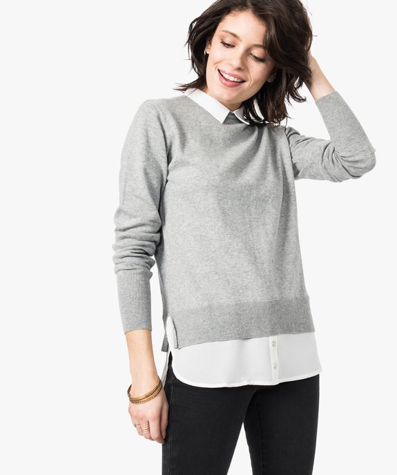 Pull uni avec col et bas de chemise vue1 - GEMO(FEMME PAP) - GEMO