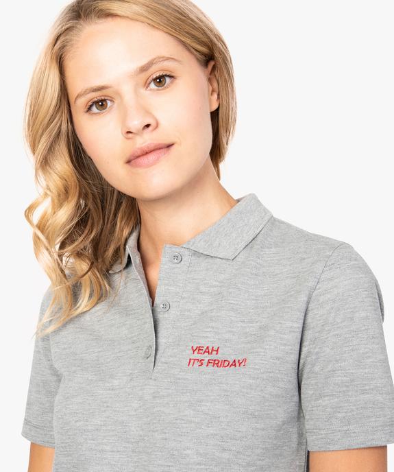 Polo à manches courtes pour femme avec inscription brodée vue2 - FOLLOW ME - GEMO