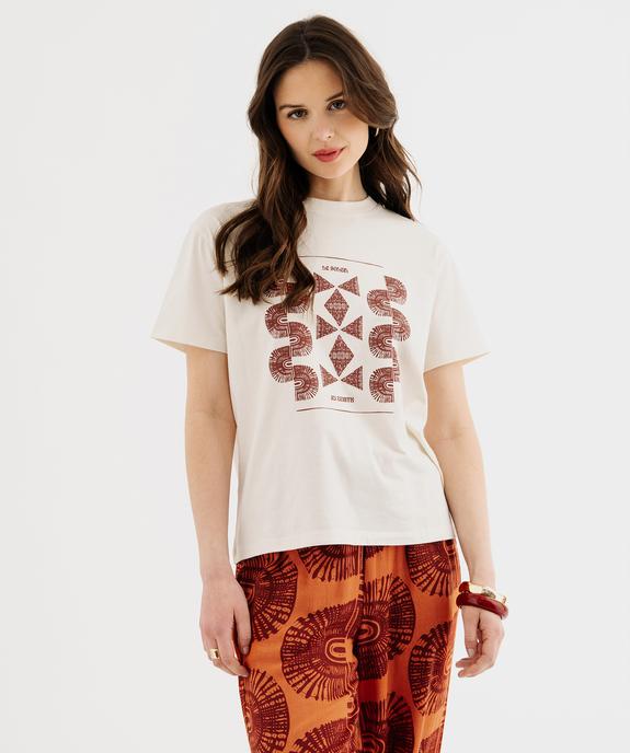 Tee-shirt manches courtes en coton imprimé femme vue2 - GEMO 4G FEMME - GEMO