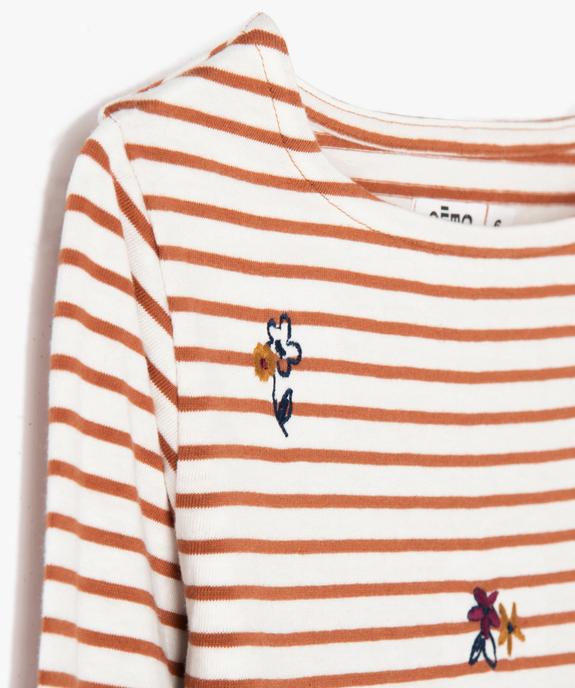 Tee-shirt fille rayé à manches longues avec broderies fleuries vue2 - GEMO (ENFANT) - GEMO
